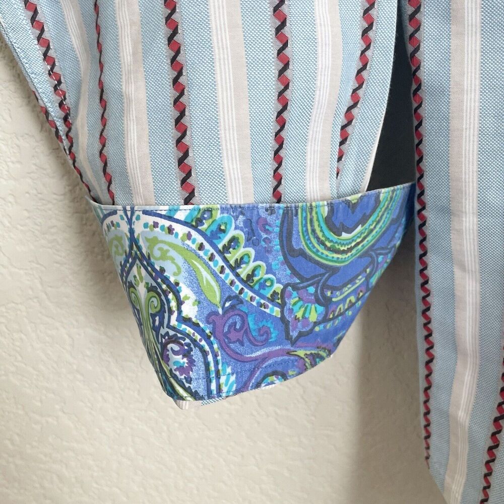 Robert Graham Men’s Small Blue Striped Button Up Long Sleeve Dress Shirt Flip Cu - Picture 11 of 12